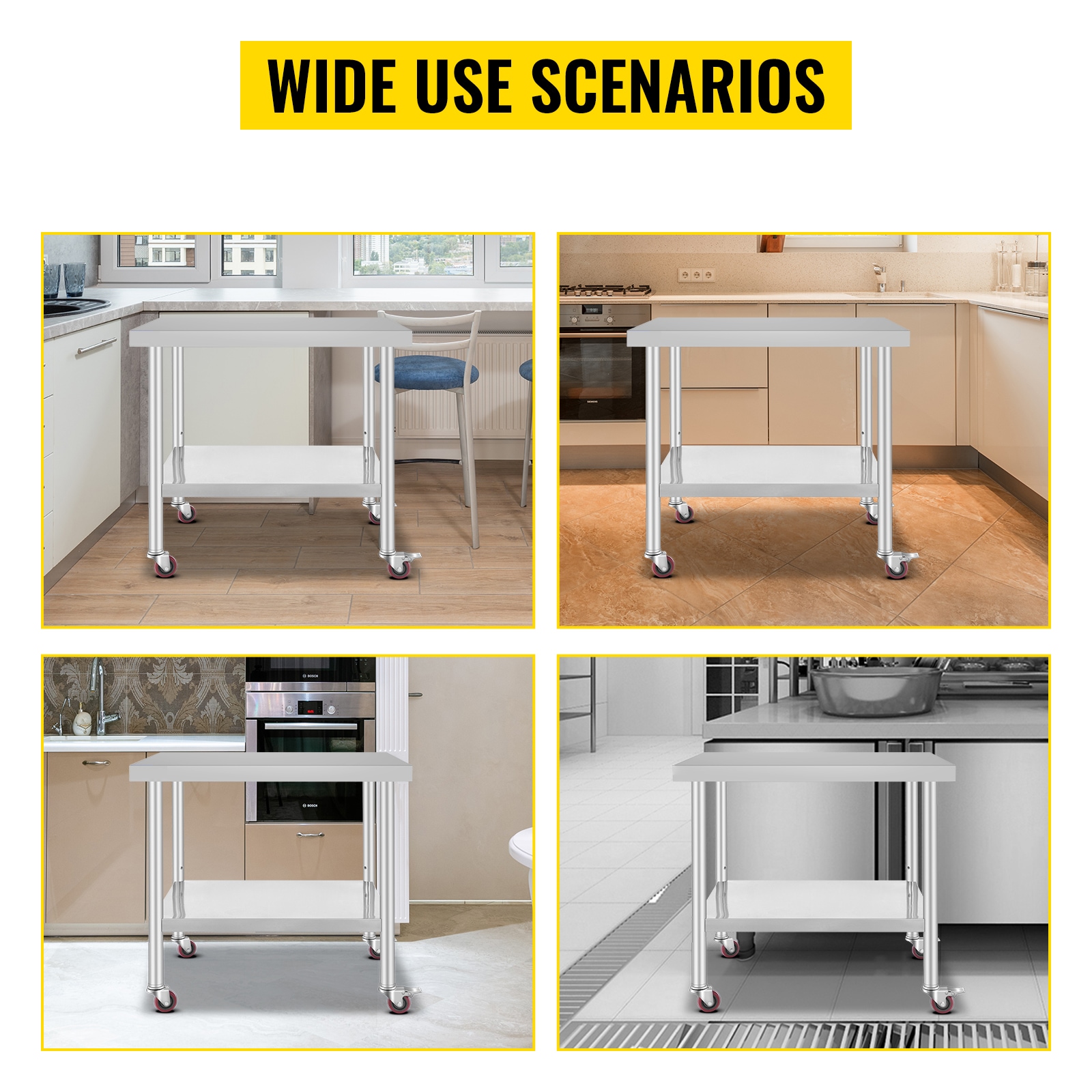 Stainless Steel Commercial Kitchen Prep Table With Adjustable Shelf_voghion.com